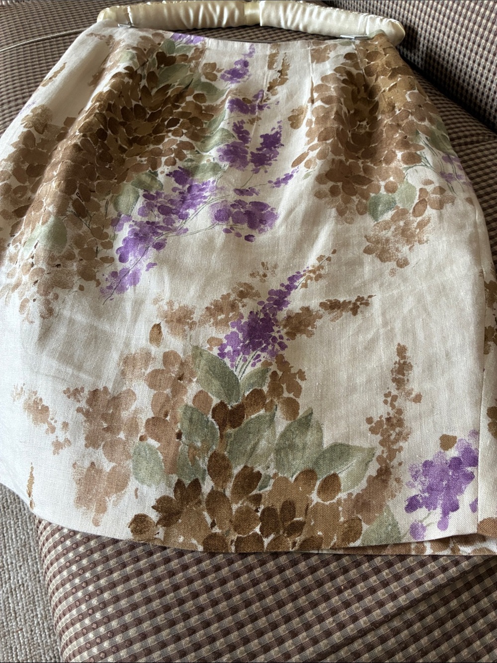 Saks Fifth Avenue Floral Linen Mini Skirt in Cream, Brown & Purple